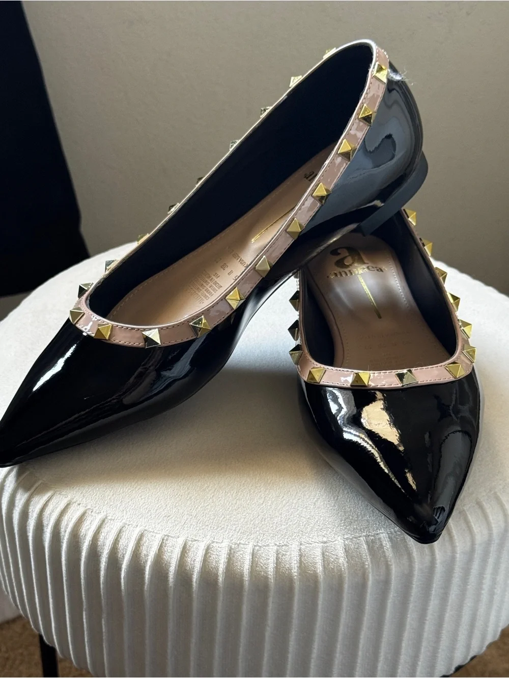 Black Patent Studded Pointed-Toe Flats